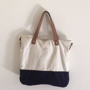 Canvas & faux leather tote with gold accents